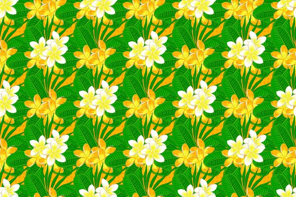 Nahtloses Blumenmuster Mit Stilisierten Blüten Auf Gelbem Hintergrund Raster Illustration — Stockfoto