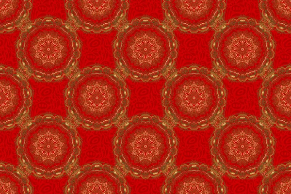黄金のヴィンテージの装飾と赤の背景にラスターシームレスパターン — ストック写真
