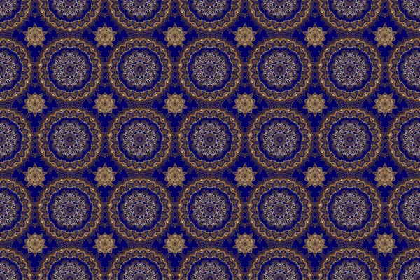 Elegantes Retro Raster Nahtloses Muster Goldenes Muster Auf Blauem Hintergrund — Stockfoto