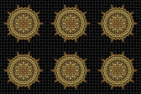 Raster Illustration Goldene Mandalas Schwarzer Hintergrund — Stockfoto