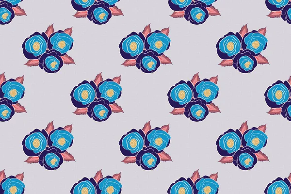 Niedliches Nahtloses Muster Kleinen Rosenblüten Kleine Graue Und Blaue Rosenblüten — Stockfoto