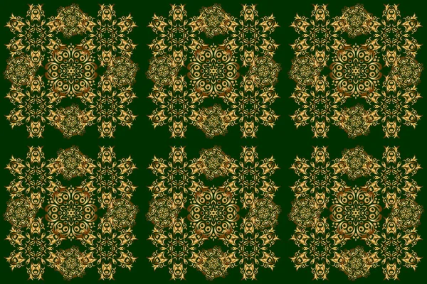 Seamless Pattern Green Backdrop Raster Art Golden Mehndi Traditional Indian — Stock Photo, Image