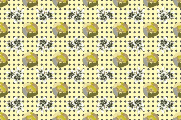 Seamless Floral Pattern Green Yellow Beige Colors Raster Poppy Flowers — Stock Photo, Image