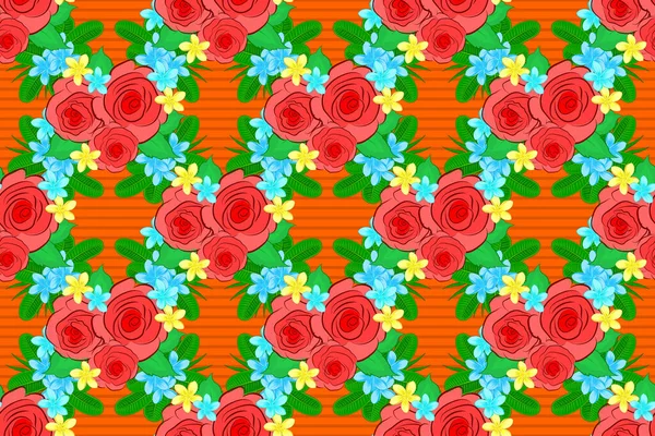 Floral Background Seamless Raster Pattern Orange Background Cute Rose Flowers — Stock Photo, Image