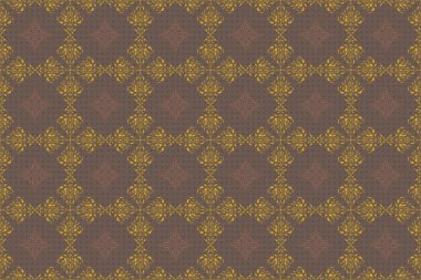 Klasik kahverengi, sarı ve pembe süslemeli, pürüzsüz bir desen..