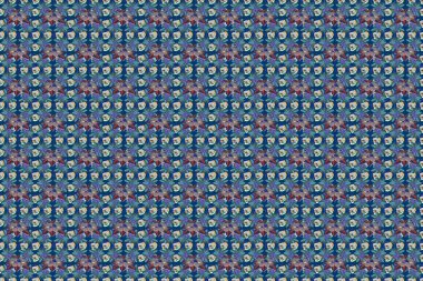 Kahverengi, mavi ve bej amfibik desenli. Raster dikişsiz desen ve suluboya şeklinde tropik çiçekler. Raster illüstrasyonu.