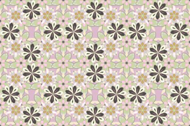 Küçük çiçeklerin içinde güzel bir çiçek deseni var. Beyaz, gri ve bej renklerde kusursuz bir desen. El çizimi soyut çiçekleri.