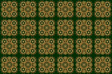 Yeşil bir arkaplanda altın rengi, kusursuz bir illüstrasyon. Senin tasarımın için, duvar kağıdı. Raster geometrik kusursuz desenli ve altın eğimli. Geometrik arkaplan.
