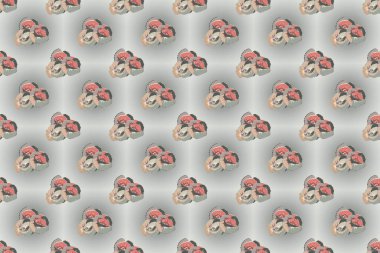 Çiçek arkaplan. Bej, pembe ve gri renklerde, sevimli gelincik çiçekleriyle kusursuz raster deseni..