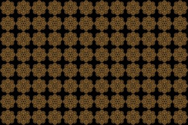 İslami doğuya özgü pürüzsüz desen. Siyah arka planda soyut altın halka süsü. Duvar kağıdı, pankart, ambalaj, düğün kartı olarak kullanılabilir. Müslüman, Doğu süsü, Hint süsü, İran motifi