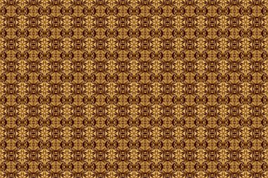 Kahverengi arka planda altın şebeke olan kusursuz bir desen. Altın antika süslemeli kare kompozisyon.