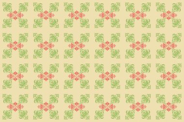 Raster illüstrasyonu. Ortaçağ kraliyet düzeni. Turuncu, yeşil ve pembemsi desenler doğum günü kartı, davetiye ya da afiş için iyidir. Dekoratif simetri arabesk.