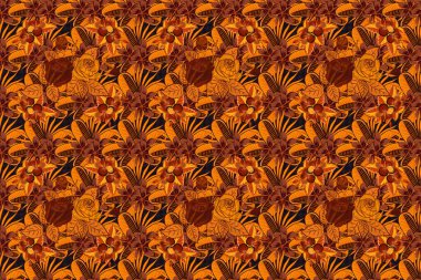 Soyut kırmızı, kahverengi ve turuncu İngiliz gülleri pürüzsüz desen.