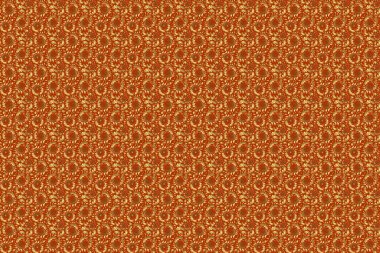 Kahverengi ve altın renkli tekstil baskısı. İslami raster tasarımı. Kusursuz desenli oryantal süs. Çiçek motifli altın fayanslar.