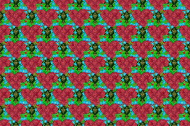 Soyut zarafet pürüzsüz desen gül çiçekleri ve yeşil yapraklı yeşil arkaplan.