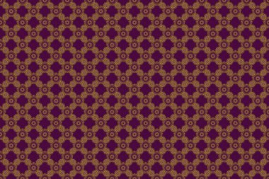 Kutlama kartlarını süslemek için alet çantası. Mor bir zeminde kusursuz altın elementler. Mor arka planda altın parıltılı süsler ve parlak ışıklar..