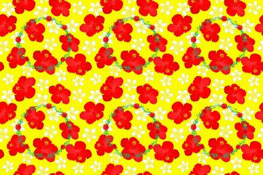 Enfes bir çiçek deseni. Sarı arka planda amber çiçekleri olan dikişsiz suluboya deseni. Dekorasyon ve tasarım için güzel bir raster deseni. Eski tarz moda yazdırma.