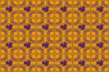 Yaz zamanı raster çiçeksiz desen. Haşhaş çiçekleri ve mavi, sarı ve kahverengi yapraklı çok renkli arkaplan kompozisyonu, sıçramalar, karalamalar ve stilize çiçekler.