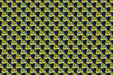 Soyut sarı, mavi ve yeşil haşhaş çiçeklerinin kusursuz çok renkli desenleri..