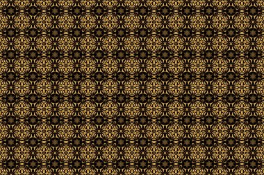 Süslü raster dekorasyonu. Altın elementler siyah arka planda izole edildi. Klasik barok çiçekli, siyah yerine altın desenli. Lüks, kraliyet ve Viktorya dönemi konsepti.