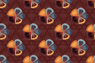 Etnik havlu, kına tarzı. Sarı, gri ve turuncu renklerde kusursuz bir süs eşyası. Raster yerlilerinin çiçek desenleri. Tebrik kartı arkaplanı, arkaplan, tekstil için kullanılabilir.