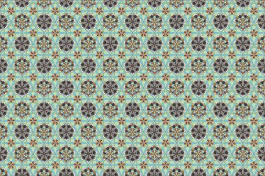 Geometrik yaprak süsü. Grafiksel modern model. Güzel bir arkaplan. Sarı, mavi ve gri renklerde kusursuz soyut çiçek deseni.