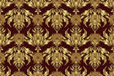 Altın elementli geometrik süs. Soyut geometrik çizim. Kusursuz geometrik desen. Kahverengi arka planda altın gradyanı olan pürüzsüz bir desen. Altın doku.