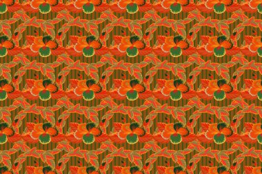 Sarı, kırmızı ve turuncu renklerde suluboya efektli tropikal amber çiçeğinin pürüzsüz deseni.