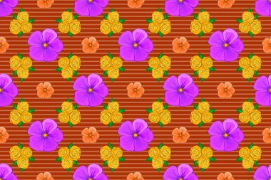 Yumuşak suluboya kozmos çiçek deseni. Sarı, turuncu ve mor renklerde kusursuz desen. Raster illüstrasyonu.