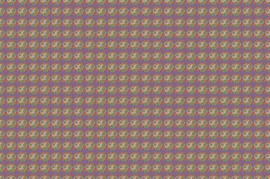 Bej, kahverengi ve mor güllerle kusursuz desen. Hint batik tarzı gül çiçekleriyle klasik desen. Çiçek raster arka planı.