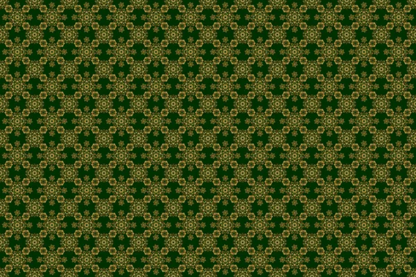 ラスターイラスト シンプルなシームレスなパターン 緑の背景に金の星 ヴィンテージオーナメント — ストック写真