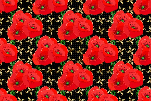 Kruisen Gebogen Elegante Gestileerde Papaver Bloemen Bladeren Rollen Vormen Abstract — Stockfoto