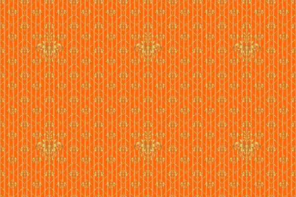 オレンジ色の背景に金色の円形曼荼羅 星や雪片の要素と伝統的な装飾の背景のラスターシームレスなパターン — ストック写真
