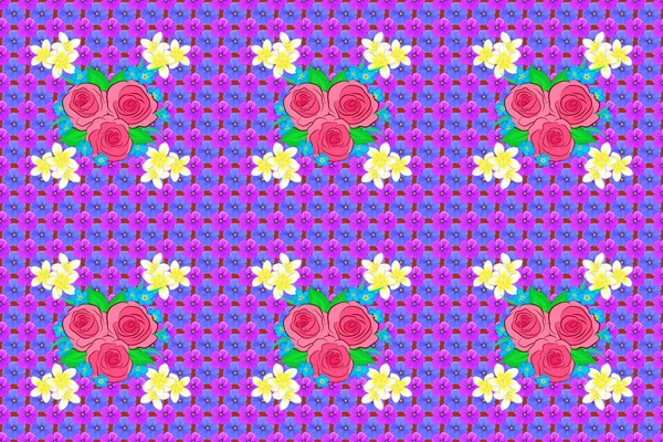 Malé Roztomilé Jednoduché Jarní Stylizované Růžové Květy Krásný Rastrový Bezešvý — Stock fotografie