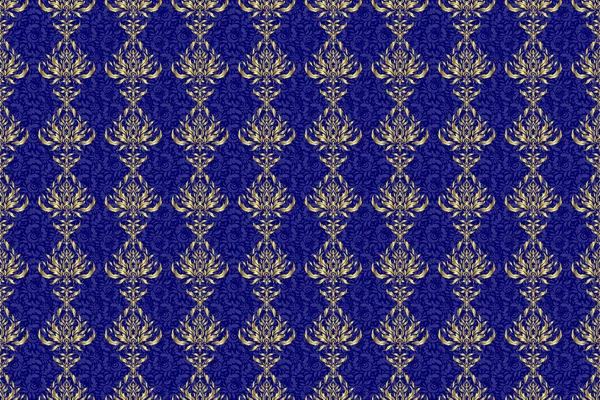 Naadloos Patroon Oosterse Ornament Islamitisch Rasterontwerp Bloementegels Blauwe Gouden Textielprint — Stockfoto