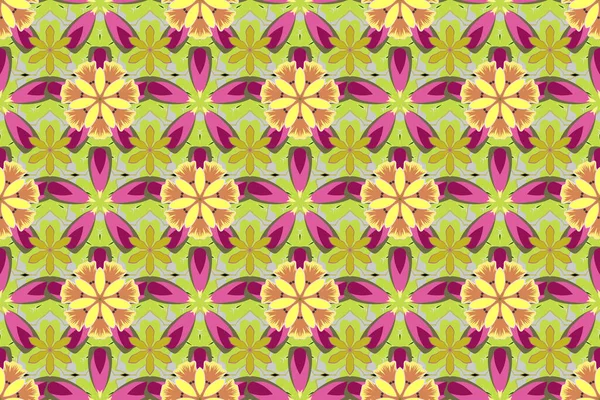 Traditional Classic Raster Ornament Oriental Yellow Green Pink Seamless Pattern — Stock Photo, Image