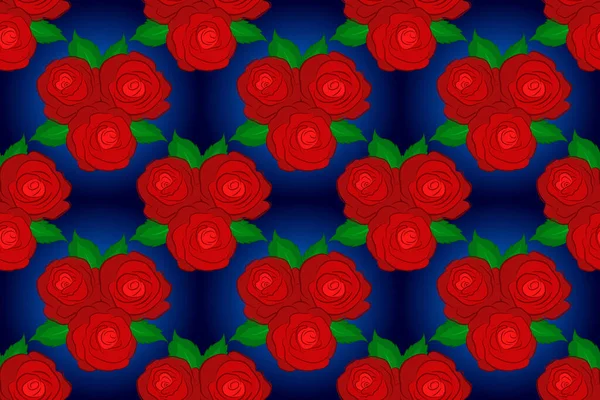 Fundo Floral Padrão Raster Sem Costura Cores Azul Verde Vermelho — Fotografia de Stock