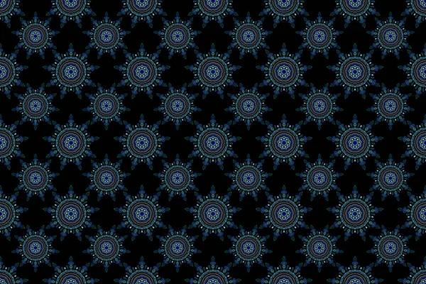 Vintage ornamental background with victorian pattern in blue colors. Raster illustration. Seamless damask pattern.