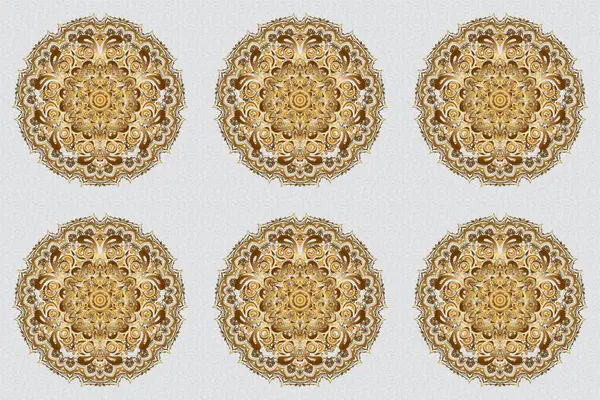 Gyldne Elementer Abstrakt Raster Dekorative Etniske Mandala Overfladisk Sømløse Mønster - Stock-foto