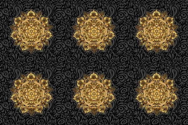 Decoratieve Indiase Ronde Mandala Zwarte Achtergrond Uitnodigingskaart Scrapbooking Goud Zwart — Stockfoto