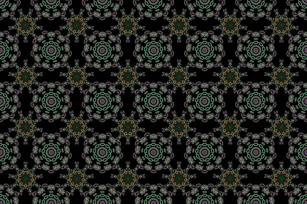黒を背景に緑の色でシームレスな装飾をラスター 遭難したダマスクシームレスなパターン背景タイル — ストック写真