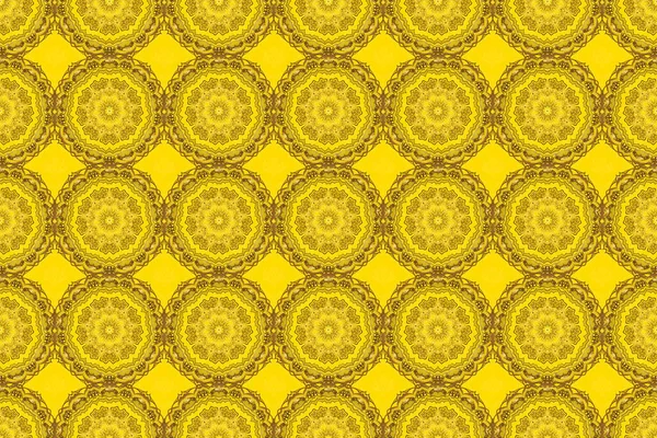 Seamless pattern in Victorian style on a yellow background. Luxury floral frames and ornate decor. Raster golden elements for vignettes and borders or design template.