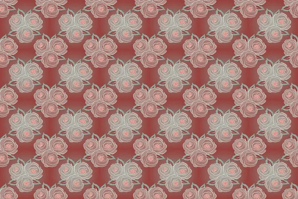 Vintage, retro. Trendy print. Exquisite pattern for design with rose flowers. Beautiful pattern for decoration and design. Seamless watercolor pattern with red, violet and beige roses.