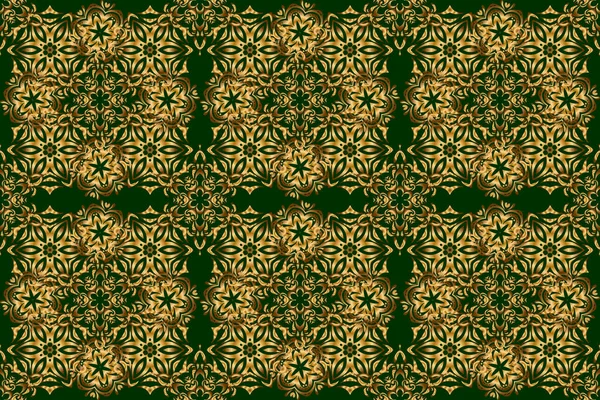 Luxury ornament in Eastern style. Golden floral seamless pattern on green. Raster elements for golden templates. Ornate decor for invitations, greeting cards, labels, badges, tags.