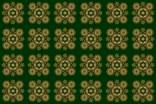 シームレスなパターン東洋の装飾 花のタイル イスラムラスターのデザイン 緑と金色の織物 Print — ストック写真