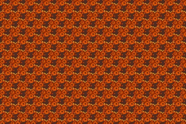 オレンジ 茶色のバラの枝のヴィンテージスタイルの水彩画 ラスターオープン花や芽オレンジ 黄色と茶色のシームレスなパターン — ストック写真