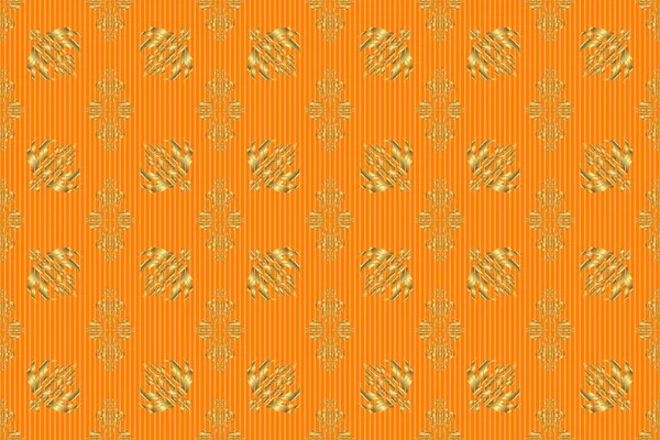 ヴィンテージシームレスな花のパターン インテリアのための装飾 オレンジの背景に手作りのラスター黄金の要素 — ストック写真