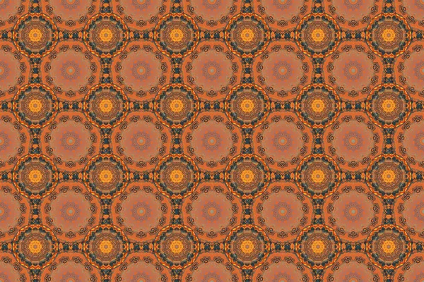 Orangefarbener Tropfen Mit Buntem Textildruck Damastornament Nahtlose Muster Orientalische Ornamente — Stockfoto