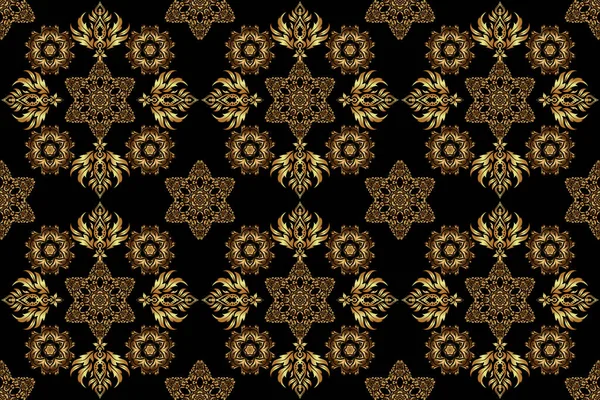 ラスター豪華な金のパターン 黒の背景に金色のシームレスなパターン — ストック写真