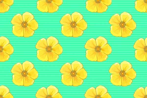 Nahtloses Muster Mit Niedlichen Kosmos Blumen Blauen Gelben Und Grünen — Stockfoto